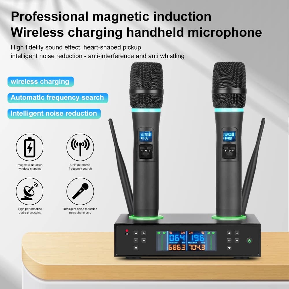 NXG S600 Professional Wireless Charging Wireless Microphone Receiver Set,Integrated Charging & Storage Base, High Fidelity Clear Vocal Sound, UHF Long Range Transmission, For Karaoke Singing, Speeches & Live Events