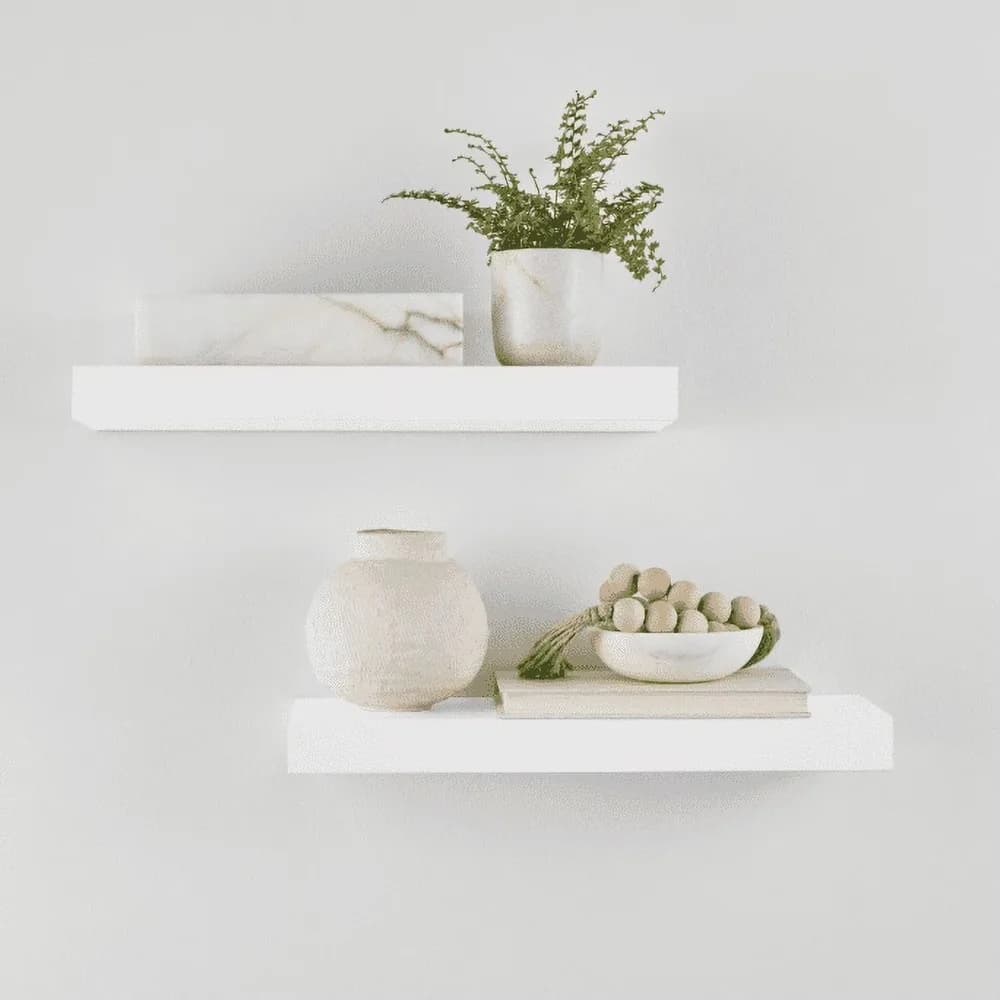 White Floating Shelves Set of 2 Natural Wood Wall Shelves 16.5 Inch Rustic Home Decor Storage Shelf for Living Room Kitchen Bathroom