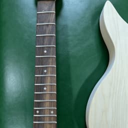 US Warehouse Unfinished Unique Offset Electric Guitar DIY Kit Basswood Blank Body & Neck SSS Single Coil Cavity Bigsby Tremolo System Full Complete Hardware Wiring Set Free Shipping