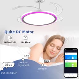 42-Inch Smart Retractable Ceiling Fan Light Breathtaking Lighting Effects, Full-Color RGB Dimming Strip with Memory Function, Bluetooth Speaker, and Convenient Control via App or Remote. Features a 6-Speed Reversible Fan for Quiet