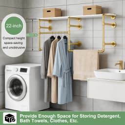 Wall Mounted Industrial Pipe Clothes Rack, Heavy Duty Garment Hanging Rod with Detachable Iron Bar, Multi-Purpose Space Saver Closet Storage Organizer for Bedroom Laundry Room Cloakroom and Retail Display