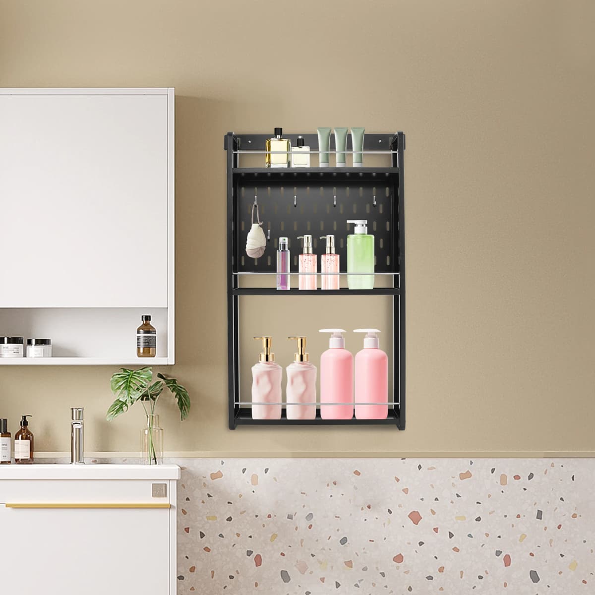 3 Tier Storage Rack Rust-Resistant 47*9*85.1cm Wall-Mounted Storage Rack for Bedrooms/Toilets/Balconies