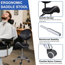 Ergonomic Rolling Saddle Chair Height Adjustable with Wheels and Backrest, Professional Salon Chair for Hair Stylist and Spa