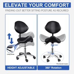 Ergonomic Rolling Saddle Chair Height Adjustable with Wheels and Backrest, Professional Salon Chair for Hair Stylist and Spa