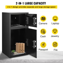 SucceBuy 33" Double Door Safe Deposit Box Secret Hidden Piggy Bank Steel Separate Storage Space Electronic Lock for Office Home