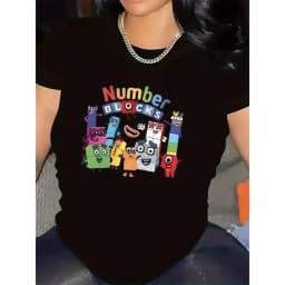 【New Arrival】Rainbow Letter Numberblocks Group Cartoon Print Tee Women Preschool Math Show Casual Short Sleeve Daily T-shirt