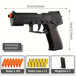 Soft Bullet Gun Toy Pistol with 100 Bullets, 12 Shells, and 2 Magazines New Toy Gun Pistol Hollow Hanging Machine, Toy Foam Blas