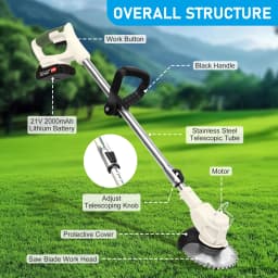 21V Cordless Grass Trimmer Electric 3-in-1 Lightweight with 2x2.0Ah Lithium-ion Batteries Charger Lawn Mower Edger Brush Cutter