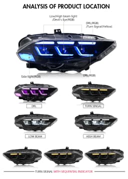 Headlights for Ford Mustang 2018-2022 Full LED Lighting Control