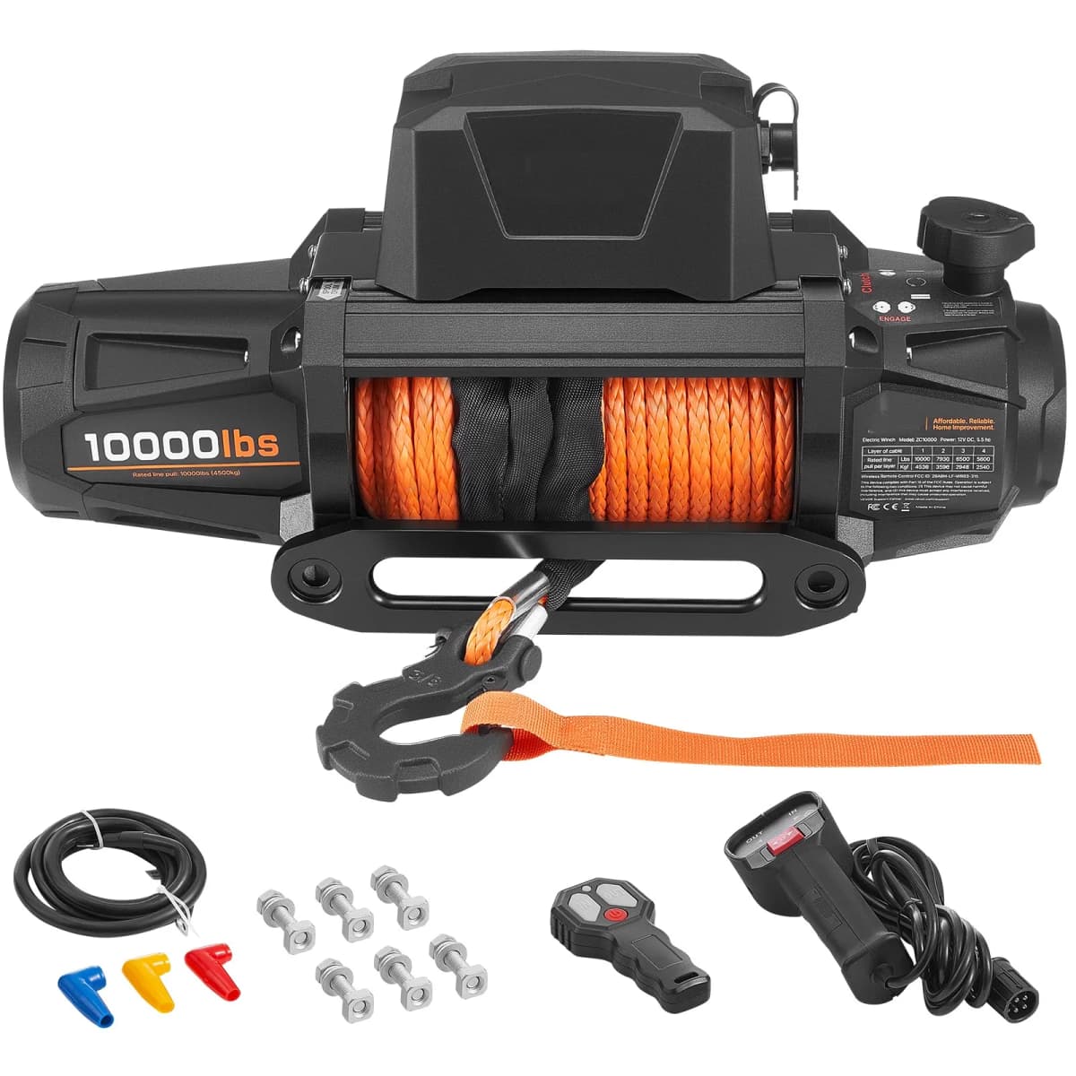 SucceBuy 10000/12000/13500 lbs Electric Winch 12V DC Truck Car Winch with 90 ft Synthetic Rope for Towing Off-Road SUV Jeep