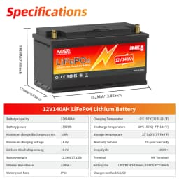 MOSEWORTH 12V 140Ah LiFePO4 Lithium Battery Built-in 100A Smart BMS Deep Cycle LiFePO4 Battery 1792Wh for Trolling Motor RV