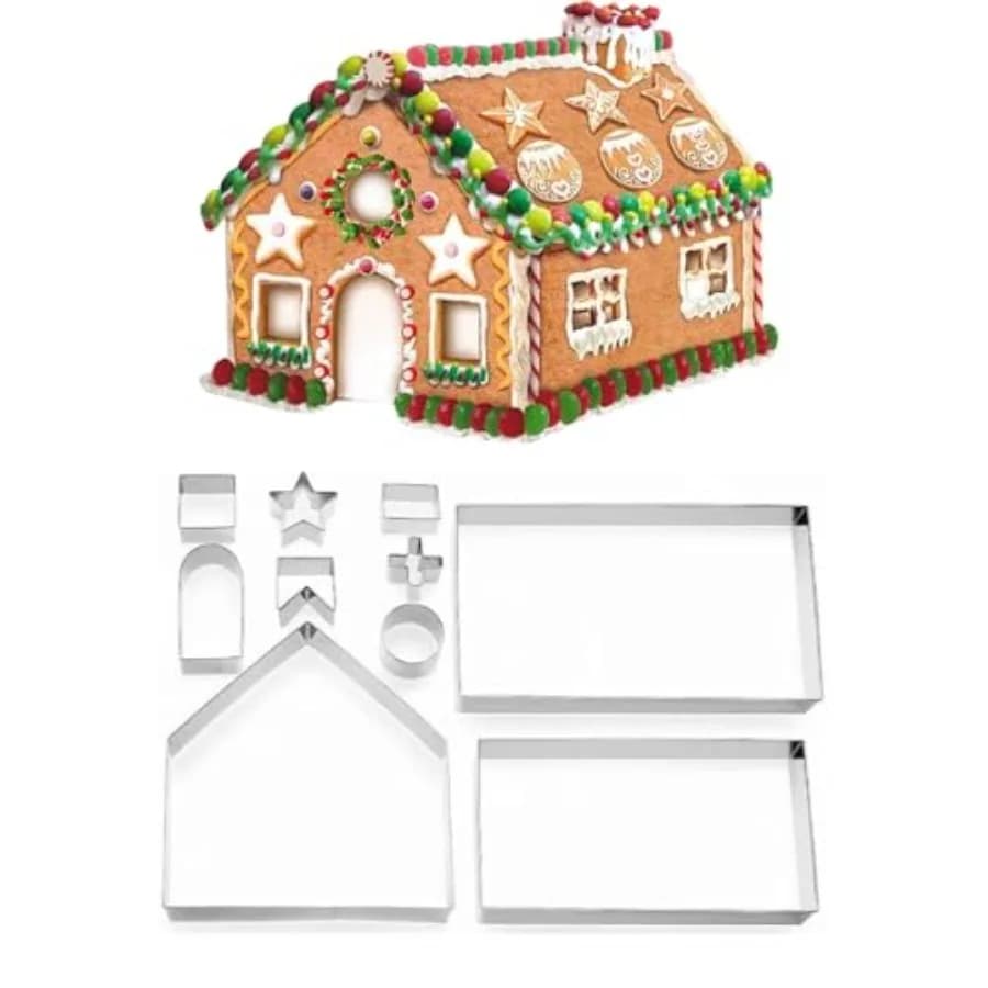 Christmas Cookie Cutter Set 10 PCS Stainless Steel Biscuit Cutters for 3D Gingerbread House Pastry Mold Red and Green