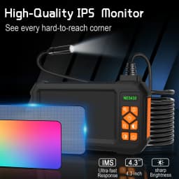 Borescope Endoscope, 4.3" 1080P HD IPS Screen, 8 LEDs,IP67 , Semi-Rigid Waterproof Camera for Drain/Auto/HVAC/Plumbing
