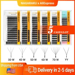 NAGARAKU Ship From USA 5 Cases YY W Shape 3D 4D 5D 6D 7D Eyelashes Fast Free Delivery in 2-5 days by USPS Express
