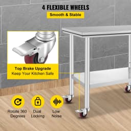 SucceBuy Stainless Steel Kitchen Worktable Shelves Commercial Work Bench Table with Caster Wheels for Home Restaurant Storage