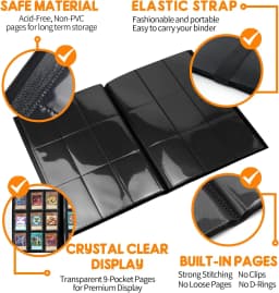 Trading Card Binder 360 Card Holder with Side Loading Sleeves for MTG TCG Sports Cards, Black