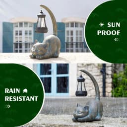 Outdoor Garden Solar Statue Light, Garden Solar Cat Statue Light, Solar Resin Cat Lying on the Ground Tail Lantern Statue Light