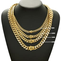 14K Gold-Plated Cuban Necklace Miami Cuban Link Chain 6-14mm Stainless Steel Technology Anti-Rust Colorfast Waterproof Anti-Friction The Best Gift for Men and Women Men's Jewelry