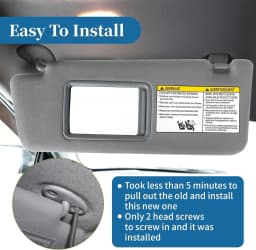 74320-04181-B1 74320-35B50-B0 74310-35C20-B0 2pcs Front Driver & Passenger Side Sun Visor Gray For 2005-2015 Toyota Tacoma