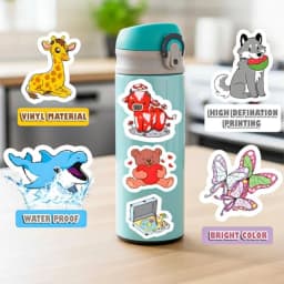 Water Bottle Stickers for : Waterproof Animal Design Assorted Colors No Duplicates Ideal for Classroom Rewards Party Favors Lap