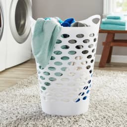 Plastic Round Laundry Hamper, White, with Carrying Handles