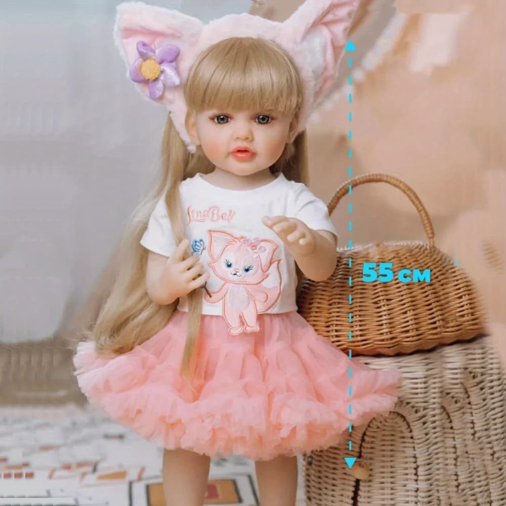 BZDOLL 55cm Full Body Soft Vinyl Baby Reborn Stand Doll Blonde Lifelike 22in Princess Toddler Art Toy Birthday Gift for Children