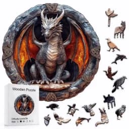 Vintage Stone Circle Dragon Wooden Jigsaw Puzzle, Unique Irregular Animal Shaped Pieces, 5A Advanced Difficulty, Family Stress Relief Game, Framable Wall Art Decor, Fantasy Dragon Lover Birthday Xmas Gift