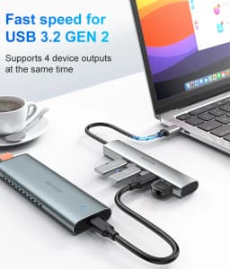 RSHTECH USB C Hub 10Gbps 4-Ports USB-C 3.2 Dongle Ultra Slim Data Hubs Portable Splitter for Laptop MacBook Pro Thunderbolt