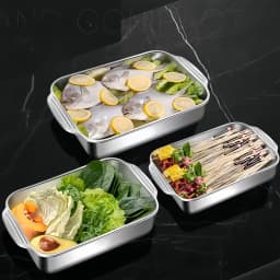 4/3/2/1pcs Heavy-Duty Stainless Steel Rectangular Fish Baking Tray With Lid, Large Capacity Multi-Purpose Heating Tray, Suitable For Barbecue, Buffet And Home Cooking, Suitable For Dessert, Bread, Seafood, Suitable For Barbecue, Buffet