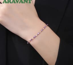 925 Silver 18K Gold Amethyst Bracelet Chain For Women Fashion Jewelry