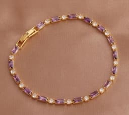 925 Silver 18K Gold Amethyst Bracelet Chain For Women Fashion Jewelry