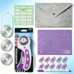 7-Piece Sewing Supplies Set, 45mm Rotary Cutter for Sewing, Round Blade, A4 Cutting Mat, Thickened Cutting Board, Sewing Ruler, Marker Pen, Clips, and Storage Bag – Suitable for DIY Hand Tools, Patchwork, Leather, Felt