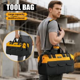 Tool Bag, Open Top Tool Organizer Bag with 14 Pockets, Adjustable Shoulder Strap, Soft Handle and Durable Zipper | Heavy Duty Tool Bags for Men, Father’s Day (Yellow/Black)