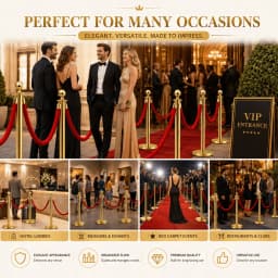 4/8Pcs Gold Stanchion Posts with Velvet Ropes, Stainless Steel Crowd Control Barrier Set, 96cm Queue Poles with Fillable Bases for Red Carpet Wedding Exhibition Events