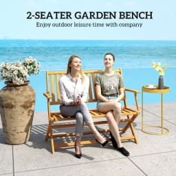 Outsunny Wood Outdoor Bench, 2-Person Foldable Patio Garden Bench, Teak