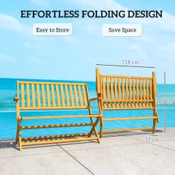 Outsunny Wood Outdoor Bench, 2-Person Foldable Patio Garden Bench, Teak