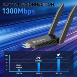 USB 3.0 WiFi Adapter 1300Mbps Dual Band 5GHz 2.4GHz High Gain Antenna Long Range Wireless Network Card for PC Laptop Desktop Windows 11 10 8 7 Vista XP Compatible with AC1300 802.11ac Internet Receiver