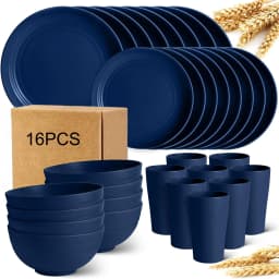 32/16Pcs AYD Wheat Straw Dinnerware Set For 8 People Black Plates Bowls Microwave Dishwasher Safe Durable Reusable Tableware Kit Valentine's Day Gift Household Kitchen Party Dishes Set