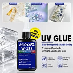 W-188 UV Glue Ultra Transparent Fast Curing UV Adhesive Low Odor Strong Bond for Acrylic Glass Phone Case Dried Flower Handmade Craft Jewelry Making