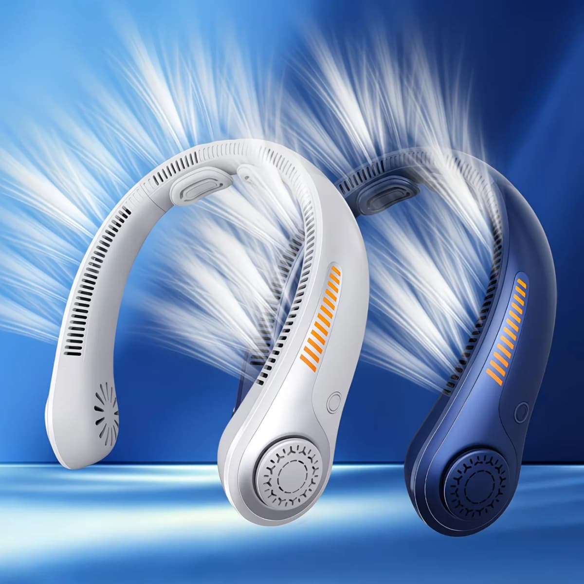 2PCS Portable Neck Fan with 5-Speed Silent Bladeless Design, Long-Lasting USB Rechargeable Cooling Device—Essential for Indoor and Outdoor Office Work, Reading, Sports, and Leisure.