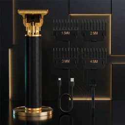 4-in-1 Men's Hair Clipper Set with LED Display, USB Rechargeable Beard & Nose Trimmer, Foil Shaver + 8 Combs for Home & Barber