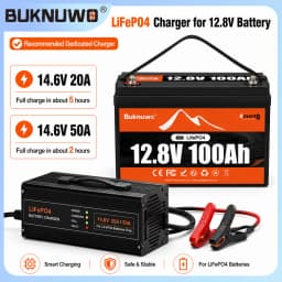 BUKNUWO LiFePO4 12V/12.8V 100Ah 1280Wh Lithium Battery Pack With Buletooth More Than 8000+ Cycles BMS Grade A For Boat RV Campers Solar System