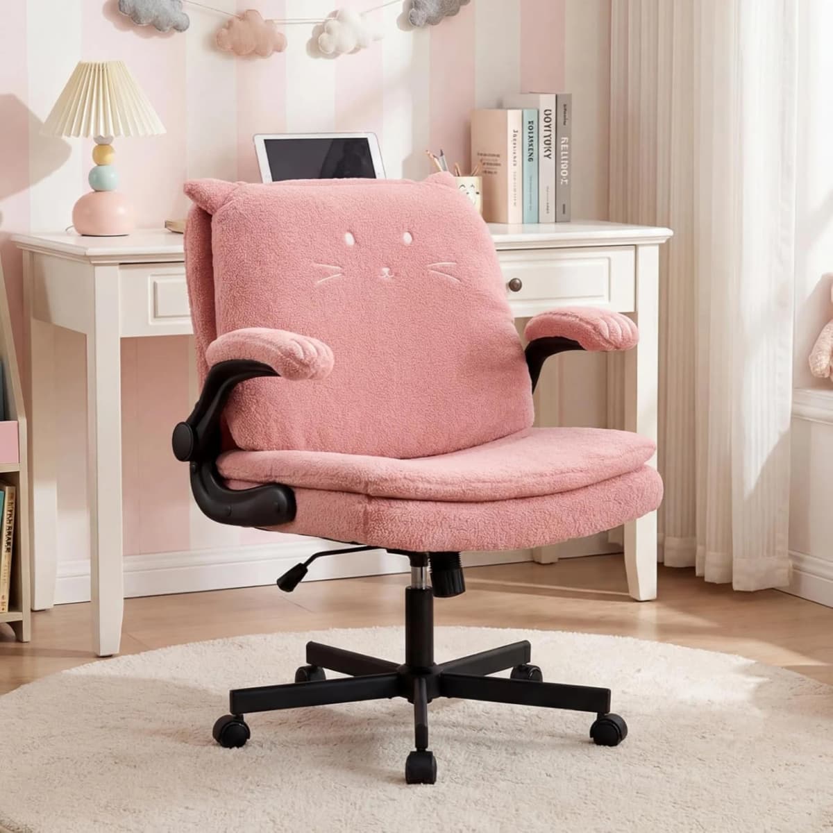 Office Desk Chair with Wheels, Criss Cross Chair with 2-in-1 Flip Backrest, Swivel Height Adjustable Cute Desk Chair with Double-Layer Cushion for Living Room, Bedroom, Study (Pink)