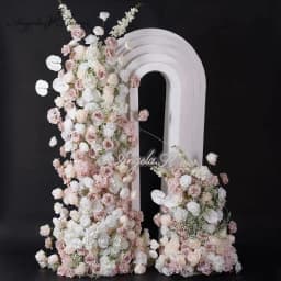 Angela Flower A8796 White Pink Rose Babybreath Delphinium Flowers Row Wedding Backdrop KT Board Floral Arrangement Decor Stage Flower Banquet Event Party Props