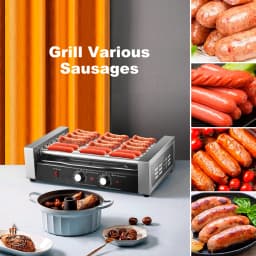 1200W 110V Hotdog Machine 17 Hot Dogs Capacity Sausage Roller Sausage Grill Cooker with Removable Oil Drip Tray, Double Temp Control for Kitchen