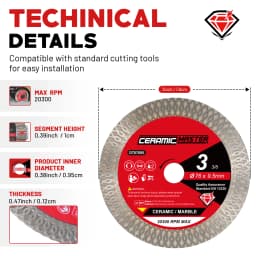3 Inch Super Thin Diamond Saw Blade 2PCS, 3/8" Arbor Tile Cutting Blade for Angle Grinder, Smooth Cutting for Porcelain Ceramic Granite Marble