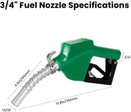 3/4" NPT Automatic Fuel Nozzle with Hook, Gas Pump Handle Fuel Nozzle with 3-speed Padlock (9-16 GPM) for Gasoline, Diesel, Biodiesel up to B20, E15 & Kerosene