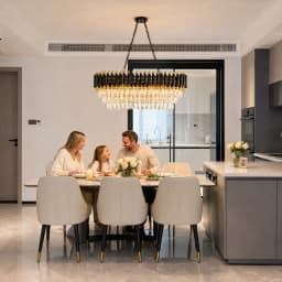 Modern Black & Gold Crystal Chandelier, 3-Tier K9 Oval Crystal Chandelier for Kitchen Island/Living Room/Bedroom/Dining Room