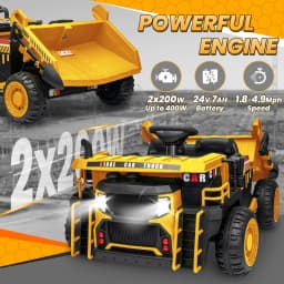 24V Ride on Toys with Remote Control, 2 Seater 400W Ride on Dump Truck, Electric Powered Ride on with Dump Bed, 3 Speeds, Shovel, Blue