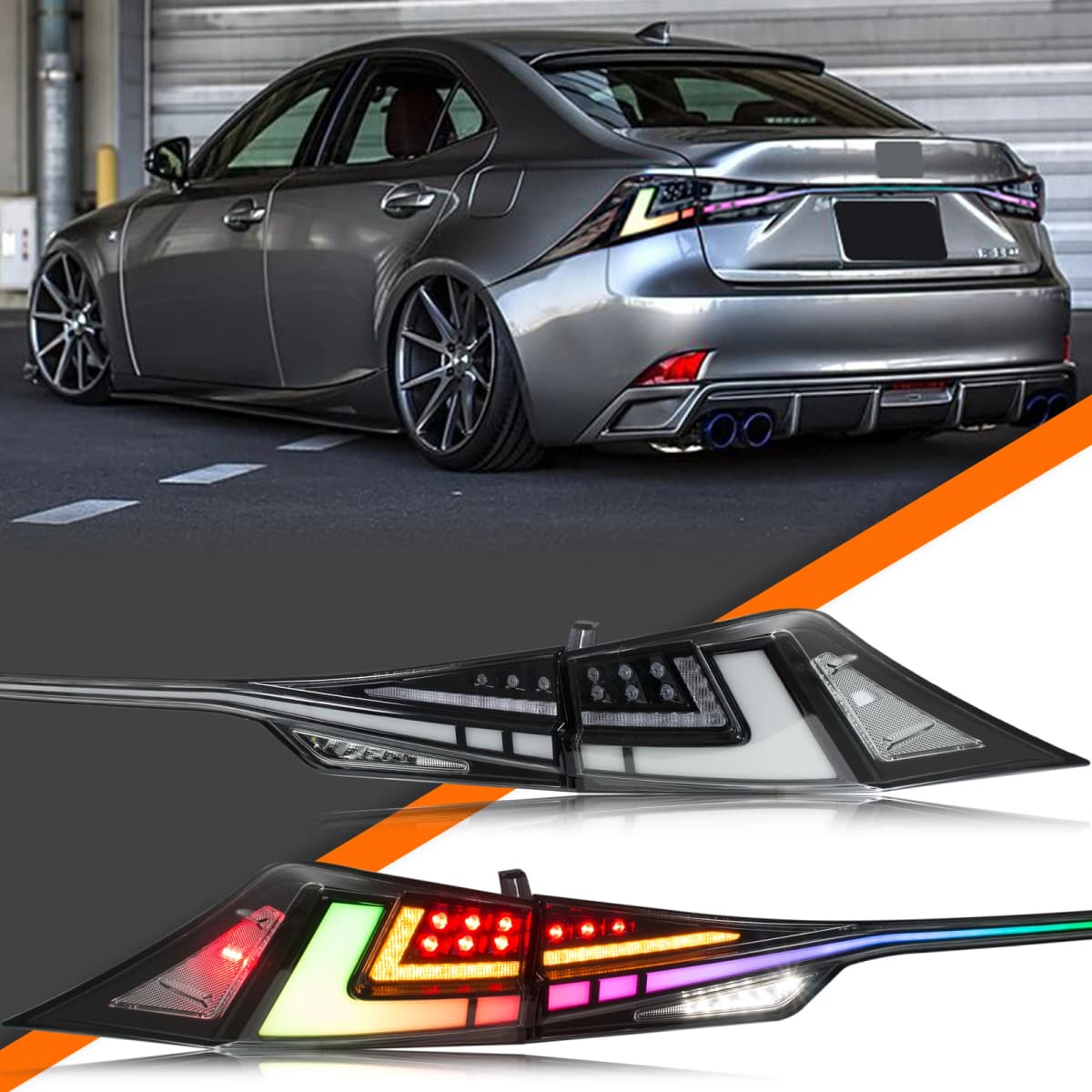 LED RGB Tail Lights Assembly for Lexus IS250 IS350 IS300 IS200t ISF 2014-2020 3IS Color Change Clear Rear Lamps Assembly